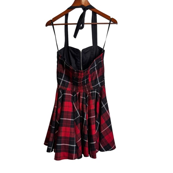 Hell Bunny Red Black Tartan Plaid Halter Pin Up Goth Dress Size Small - Picture 3 of 11